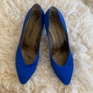 Blue satin vintage YSL  kitten pumps